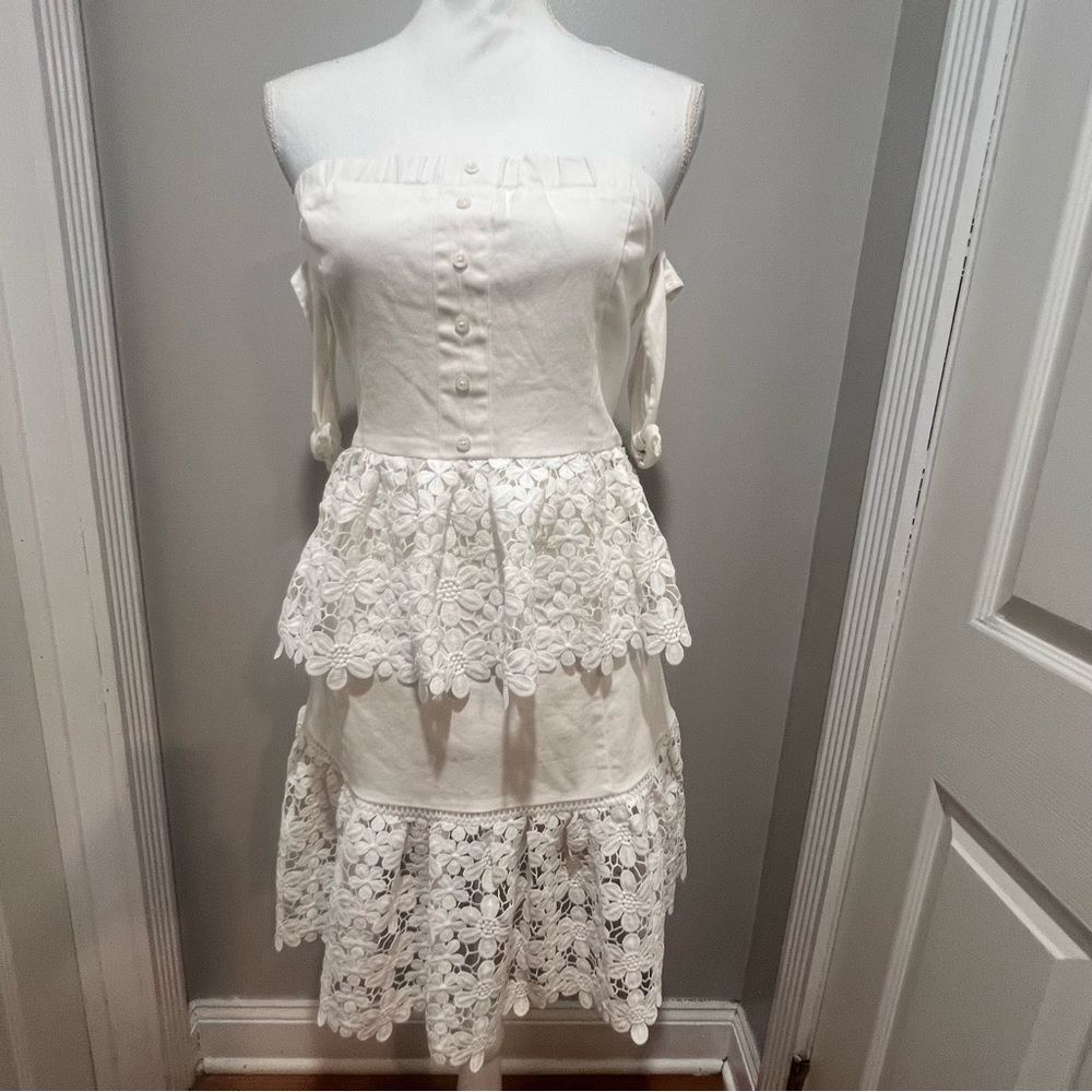 NWT Endless Rose White lace Tiered off the shoulder women's mini dress large - Picture 3 of 14
